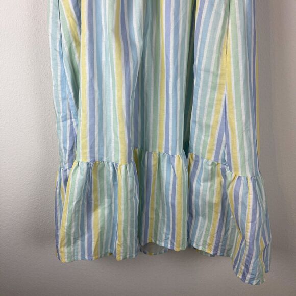 Dondolo Sam Linen Blend Dress Womens XXL Striped Smocked Ruffle Boho Peasant NEW - Picture 14 of 15